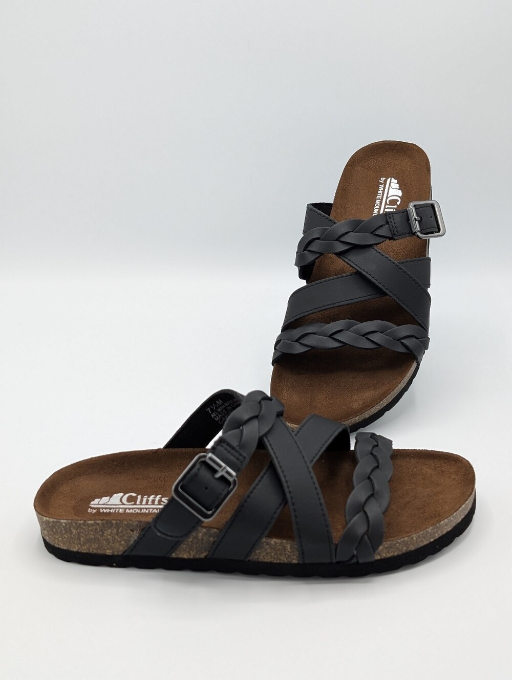 Cliffs by WHITE MOUNTAIN Women's 7.5 Black Braided Buckle Slide Sandals